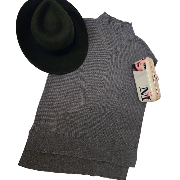 Banana Republic Gray Cowl Neck Tunic Medium Cotton Blend Sweater - Picture 1 of 10